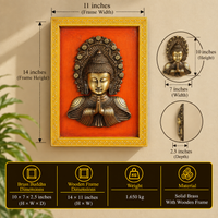 Brass Buddha Namaste Mask  Wooden Frame