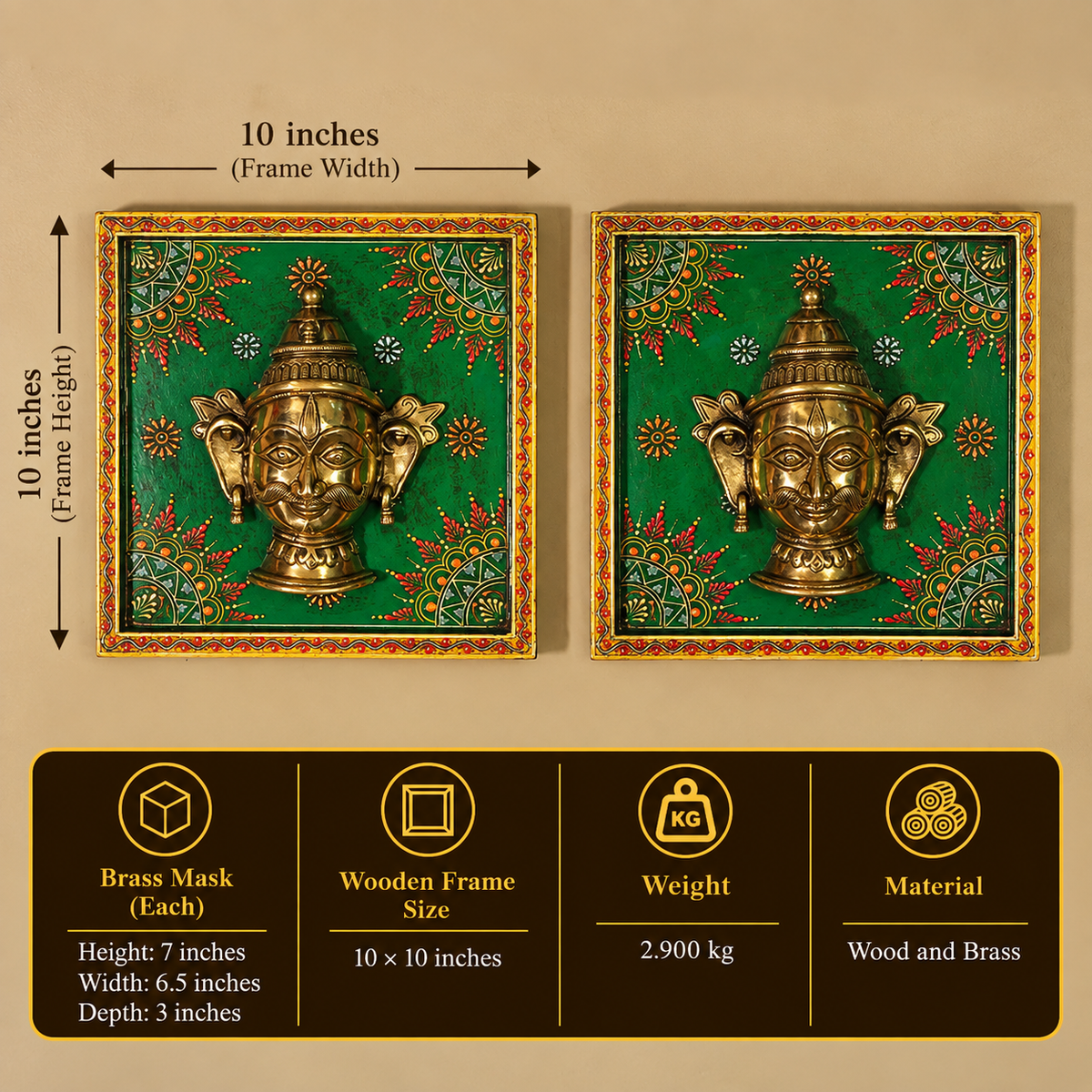 Brass Shiva & Gauri Mukhlingam Wooden Frame