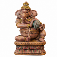 Handcrafted Sitting Wooden Ganesha Playing Manjira
