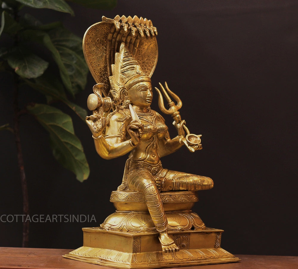 Brass Goddess Mariamman Idol with Serpent Hood | South Indian Temple Art