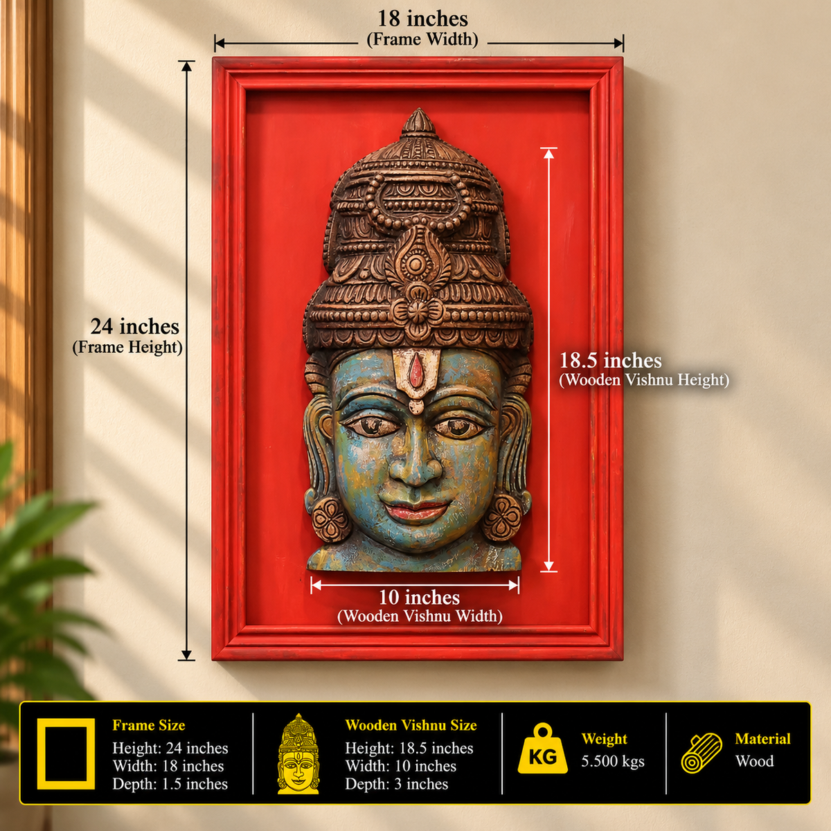 Wooden Vishnu Mask With Wooden Handcrafted Frame