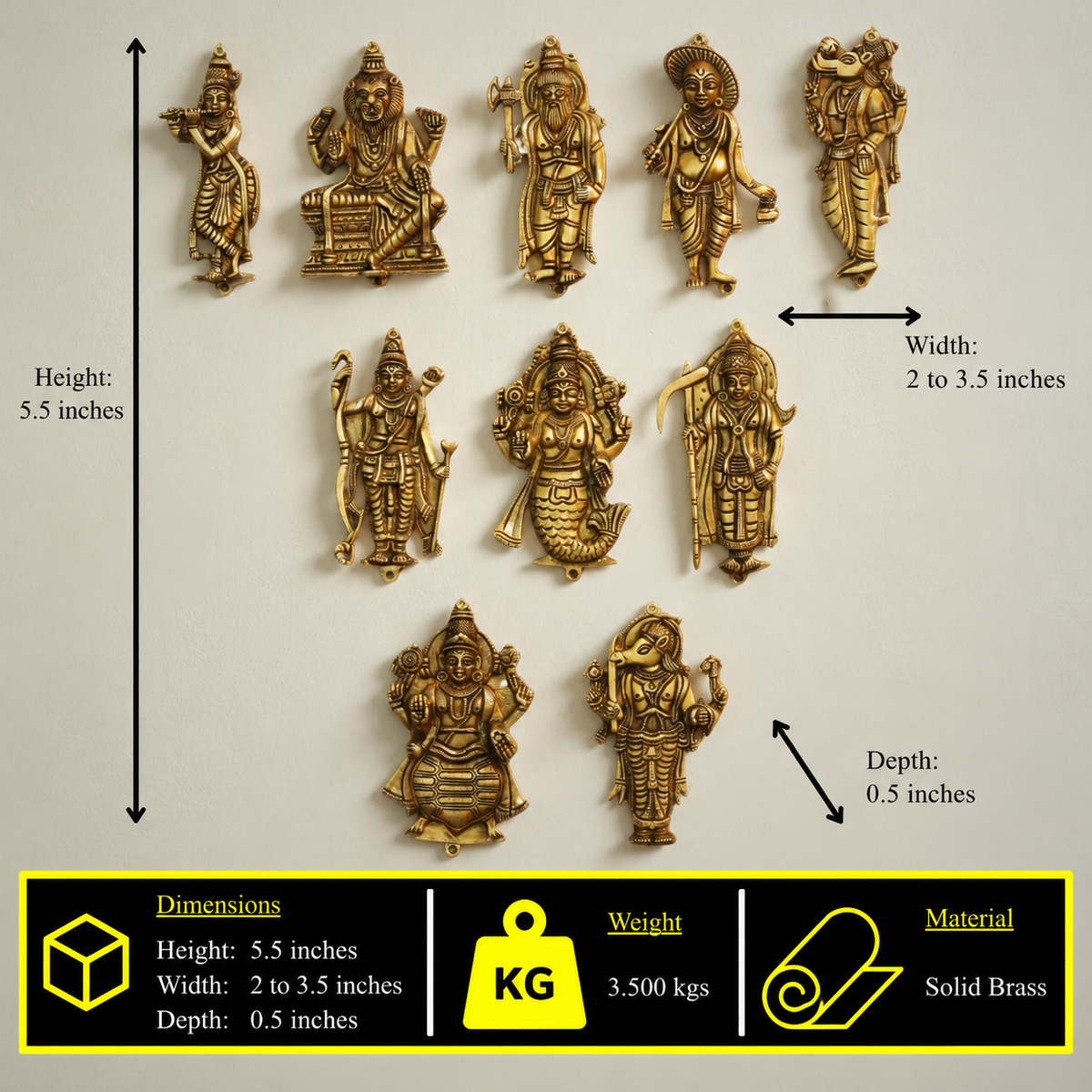 Brass Dasavathar Set – Wall Hanging for Temple and Pooja Room