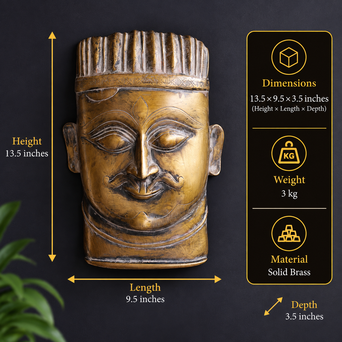 Brass Vintage Finish Shiva Mask Wall hanging