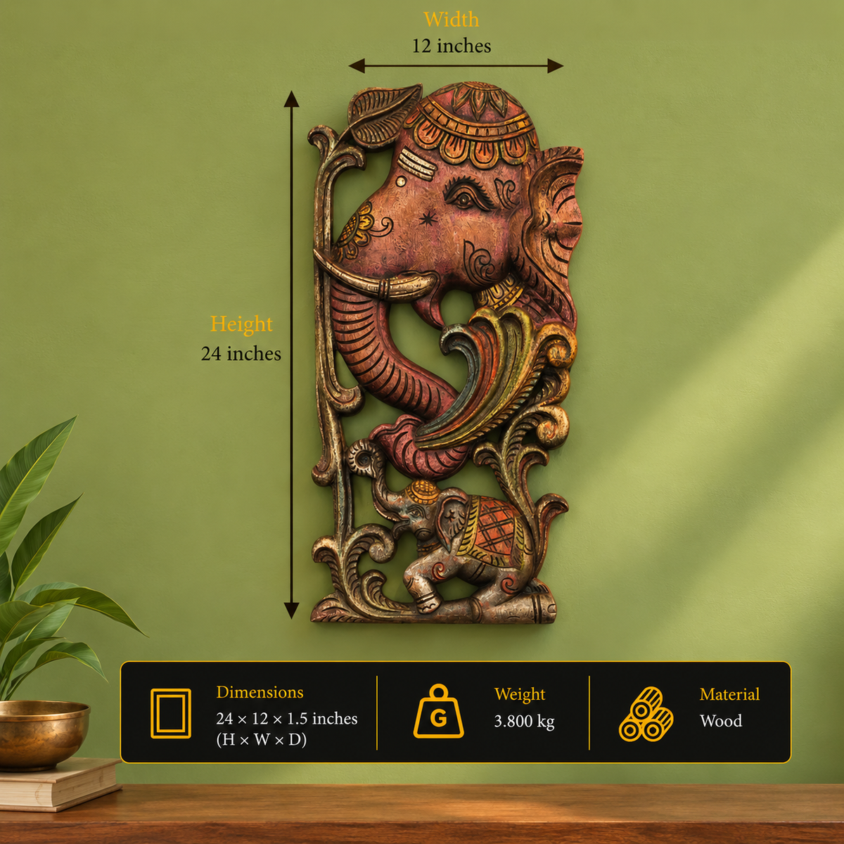 Wooden Elephant Wall Hanging Panel-Pair