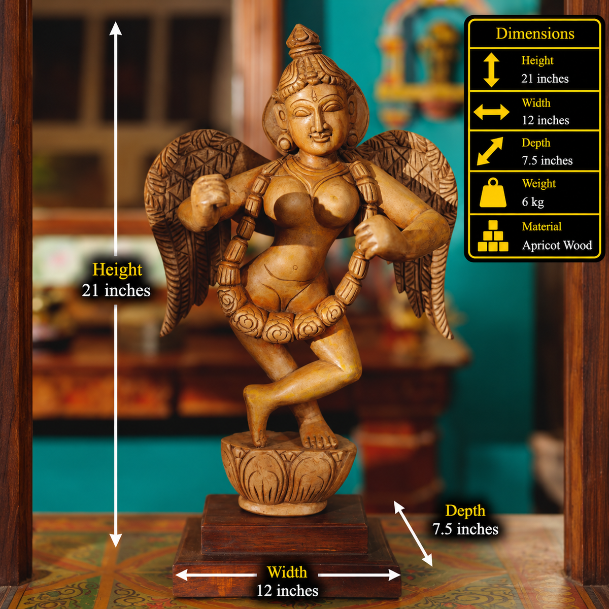 Hand-Carved Wooden Winged Angel Figure | Single