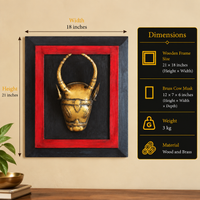 Wooden Frame and Brass Cow Mask Wall Hanging