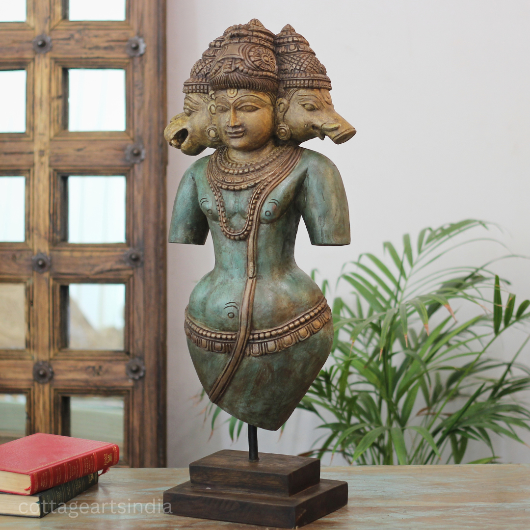 Handcrafted Wooden Vaikuntha Vishnu with Narasimha & Varaha