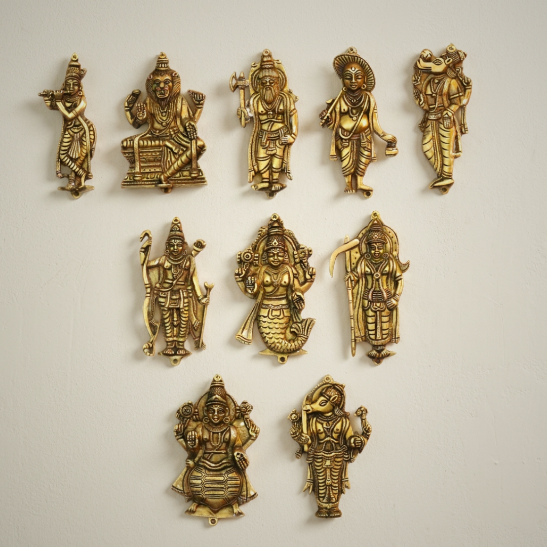 Brass Dasavathar Set – Wall Hanging for Temple and Pooja Room