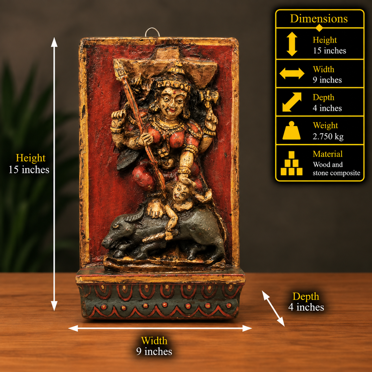 Vintage Wood / Stone Kali Mahisura Mardini Idol