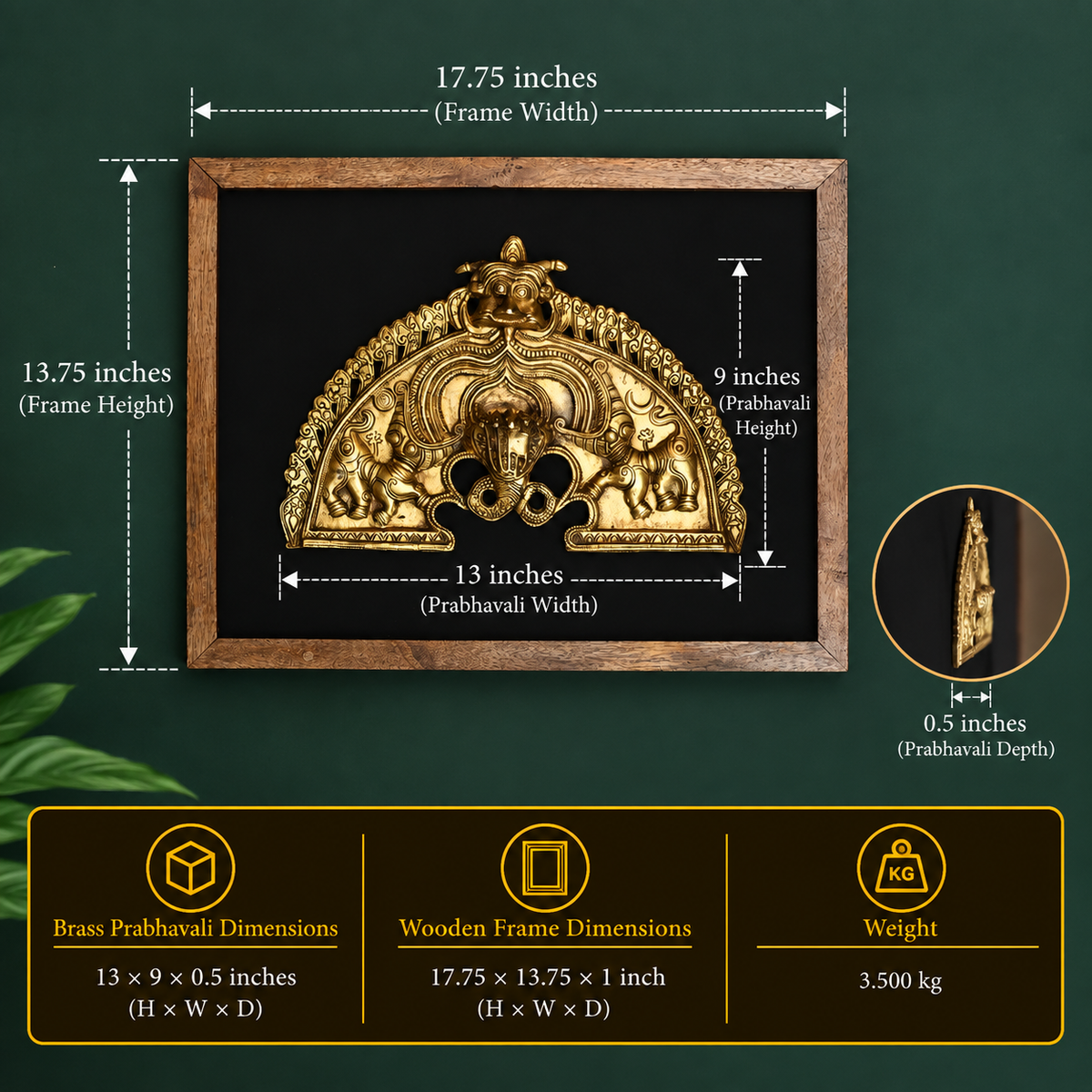 Wooden Frame With Brass Prabhawali Sheshnaag and Kirtmukha 13"