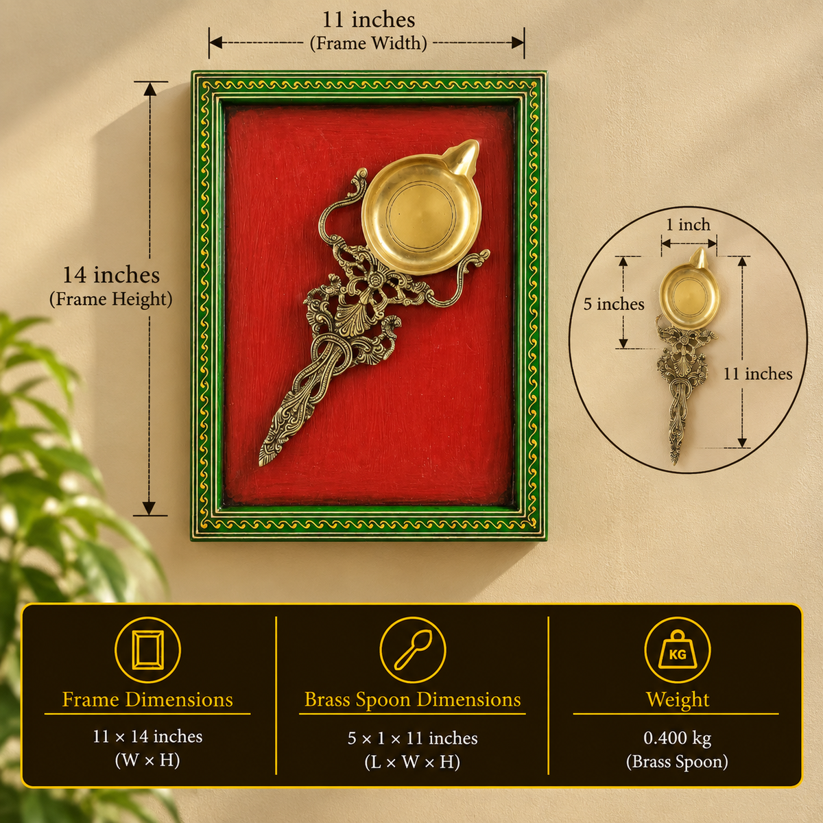 Brass Spoon Wooden Frame
