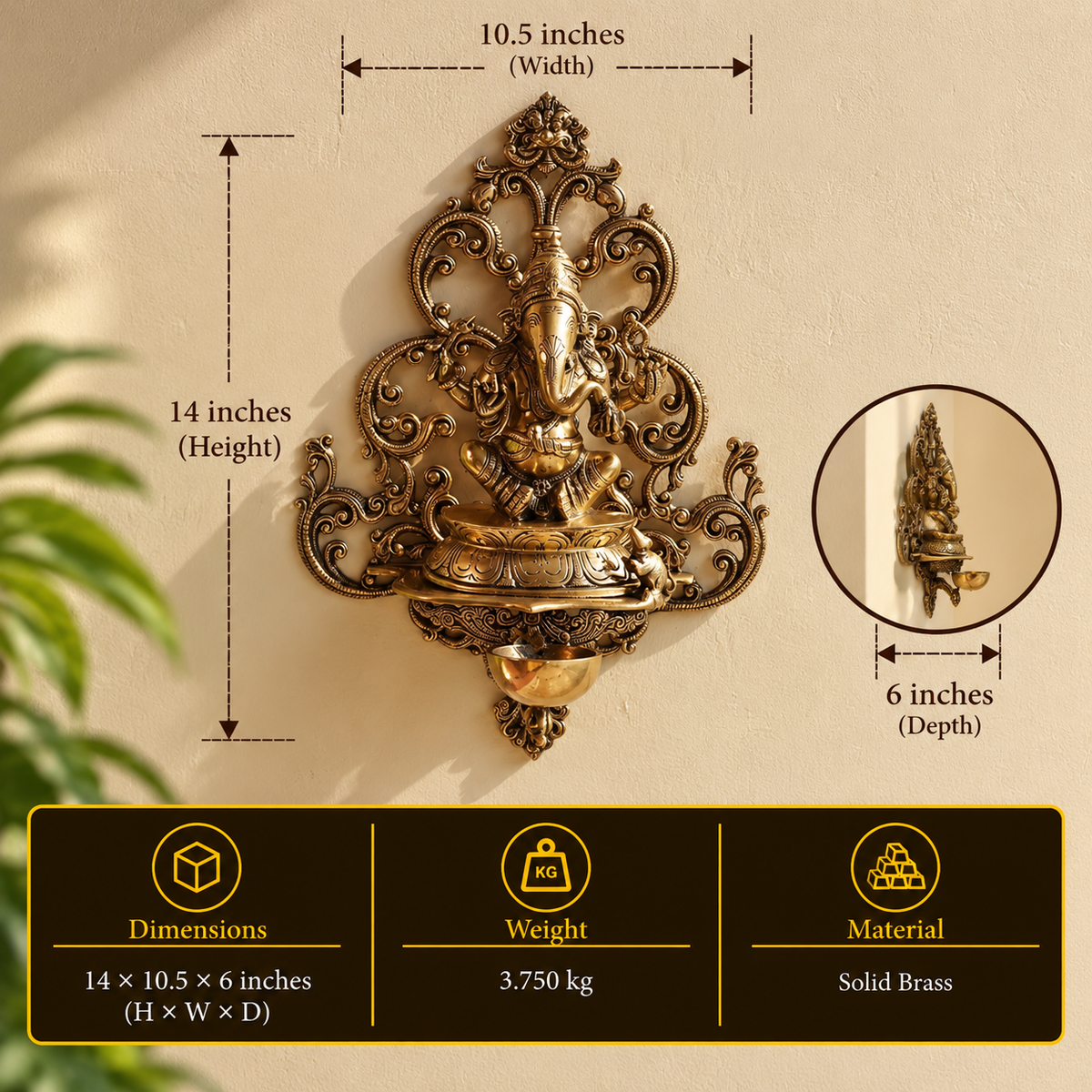Brass Ganesha Wall Hanging Diya