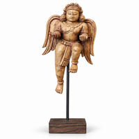Woodcarved Gandharva Indian Angel Sculpture on Stand- Single