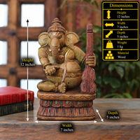 Handcrafted Sitting Wooden Ganesha Playing Violin