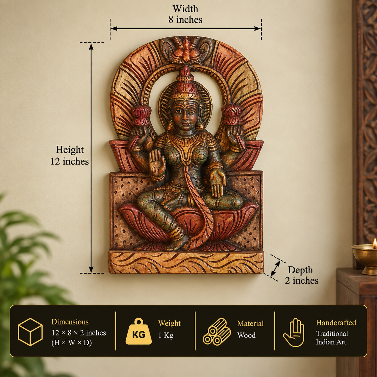Wood Painted Laxmi Wall Hanging