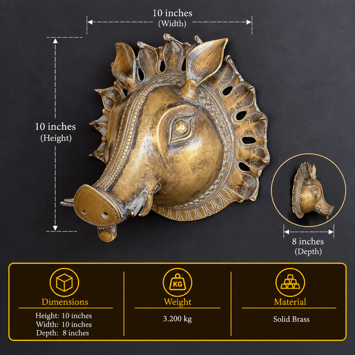 Brass Vintage Finish Varaha Mask
