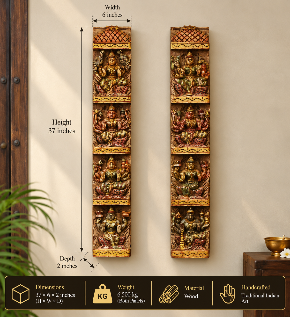 Wooden Wall Panel Ashtalakshmi