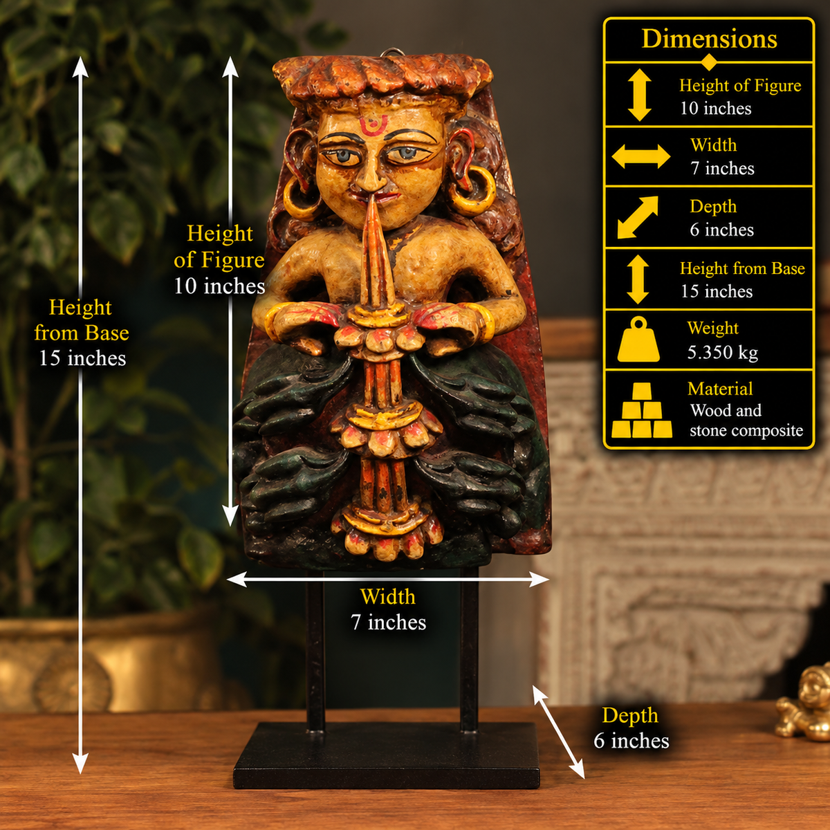 Vintage Wood /Stone Musician Apsara