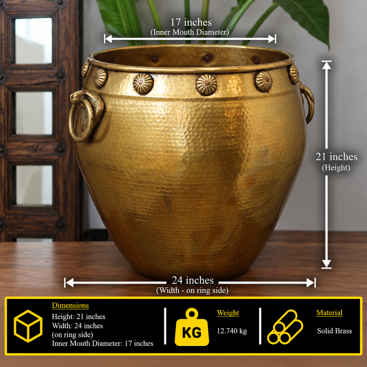 Brass Vintage Carved Planter