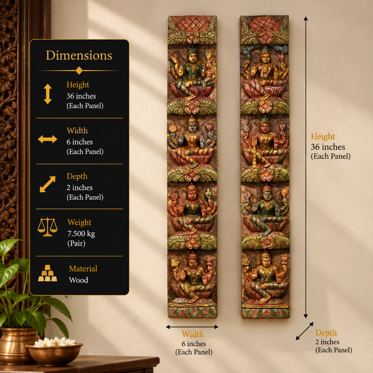 Wooden Wall Panel Ashtalakshmi 36"