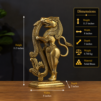 Brass Yali Standing Sculpture with Fine Carving