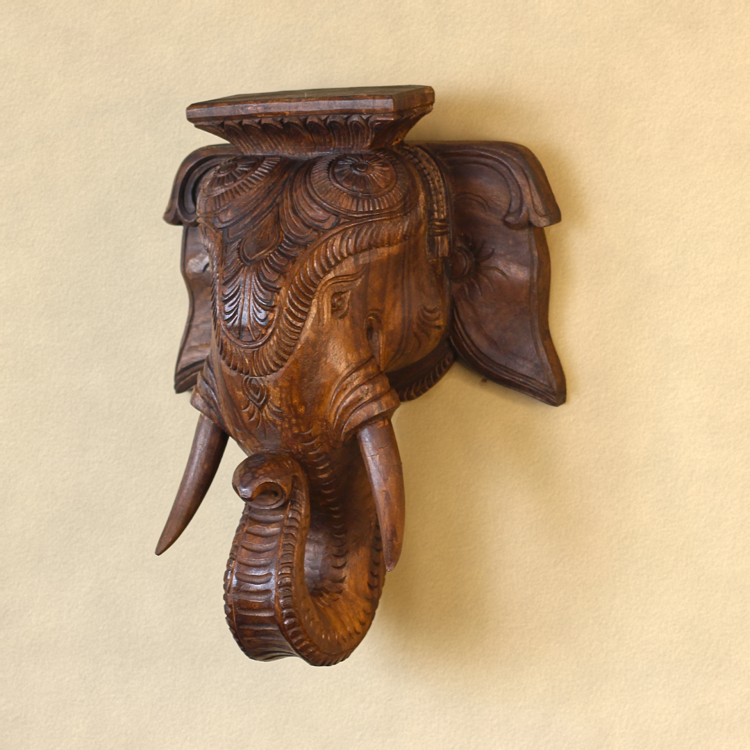 Handcrafted Wooden Elephant Trunk Wall Shelf