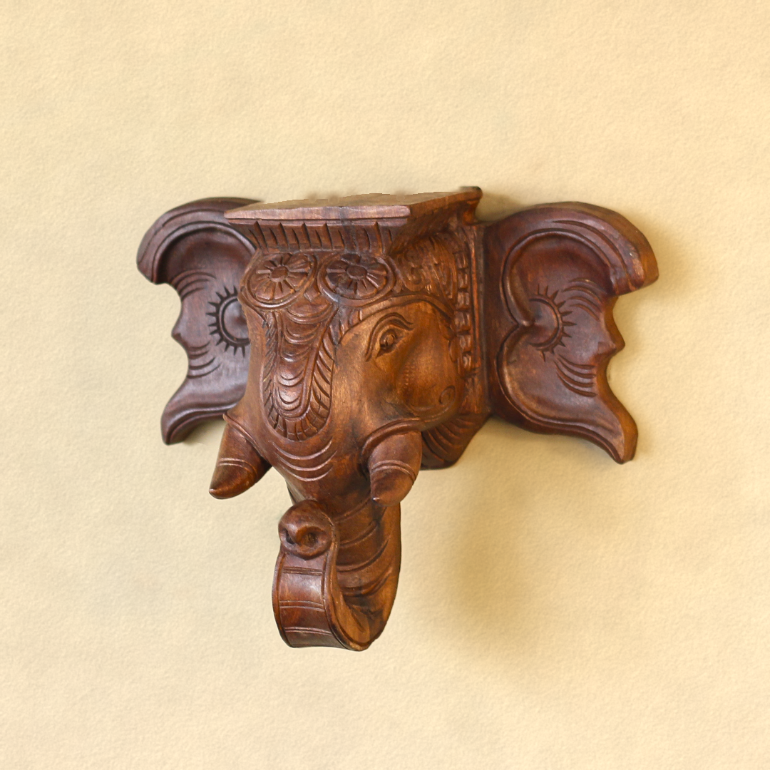 Handcrafted Wooden Elephant Trunk Wall Shelf