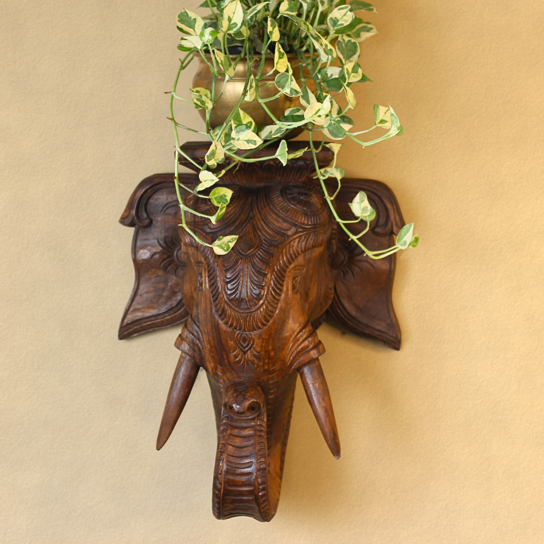 Handcrafted Wooden Elephant Trunk Wall Shelf