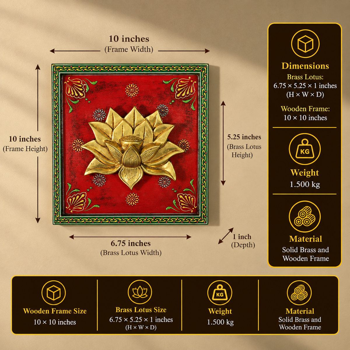 Brass Lotus Wooden Framed
