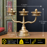 Brass Vintage Kavara Vilakku – 3 Branched Traditional Oil Lamp