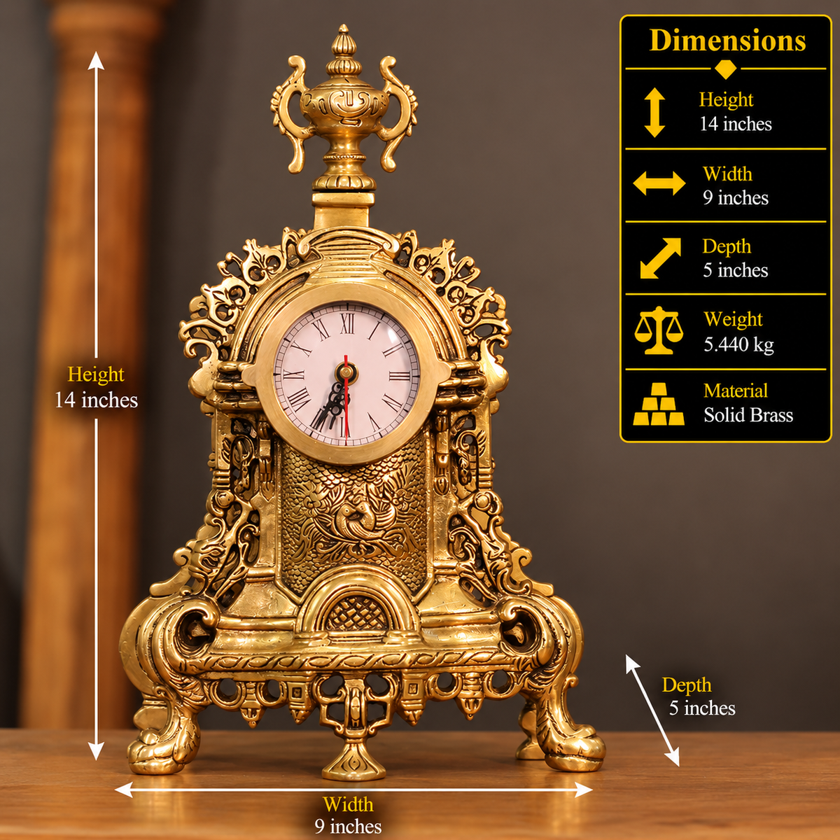 Brass Vintage Roman Design Mantlepiece Clock
