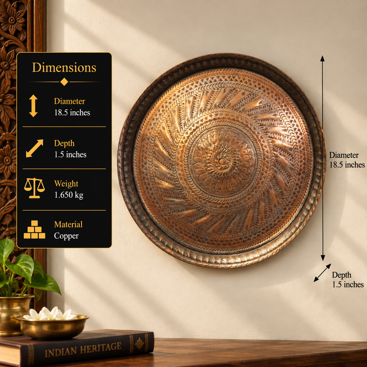 Copper Plate Carved Wall Hanging
