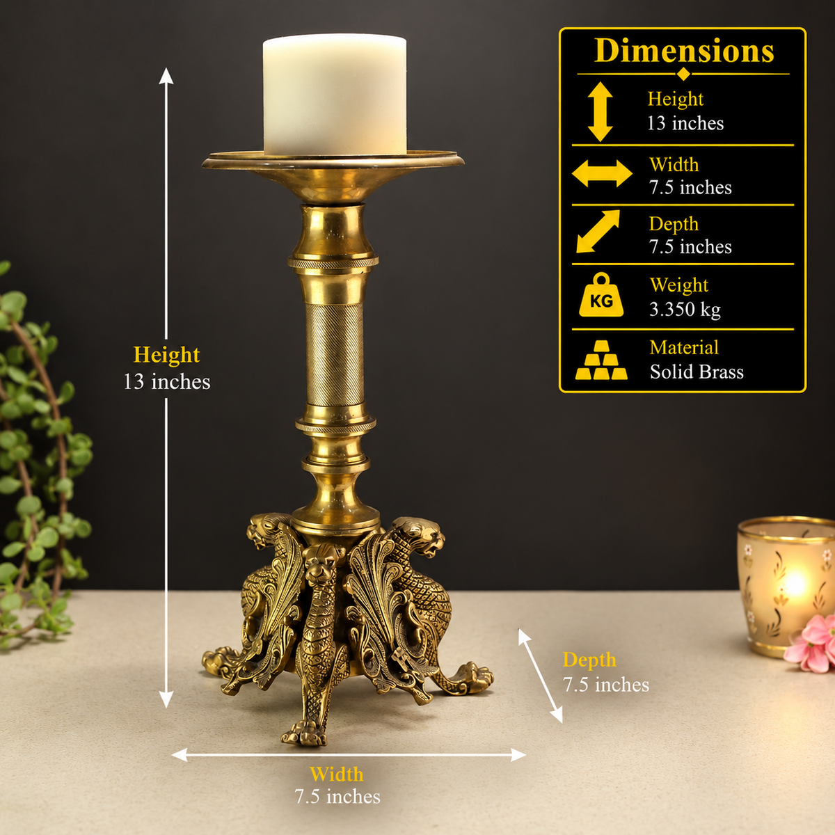Brass Offering/Candle Stand Yali 13''