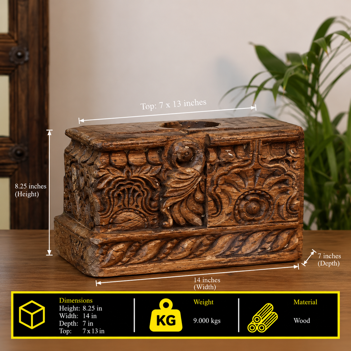 Vintage Teak Wood Haveli Pillar Base | Reclaimed Wooden Pedestal Stand