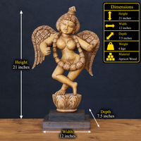 Hand-Carved Wooden Winged Angel Figure | Single