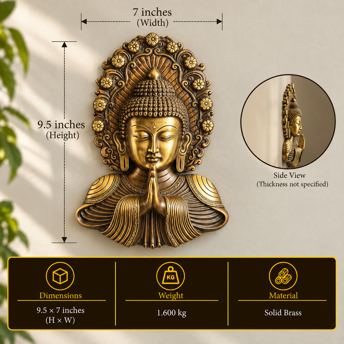 Brass Buddha Mask Wall Hanging Namaste