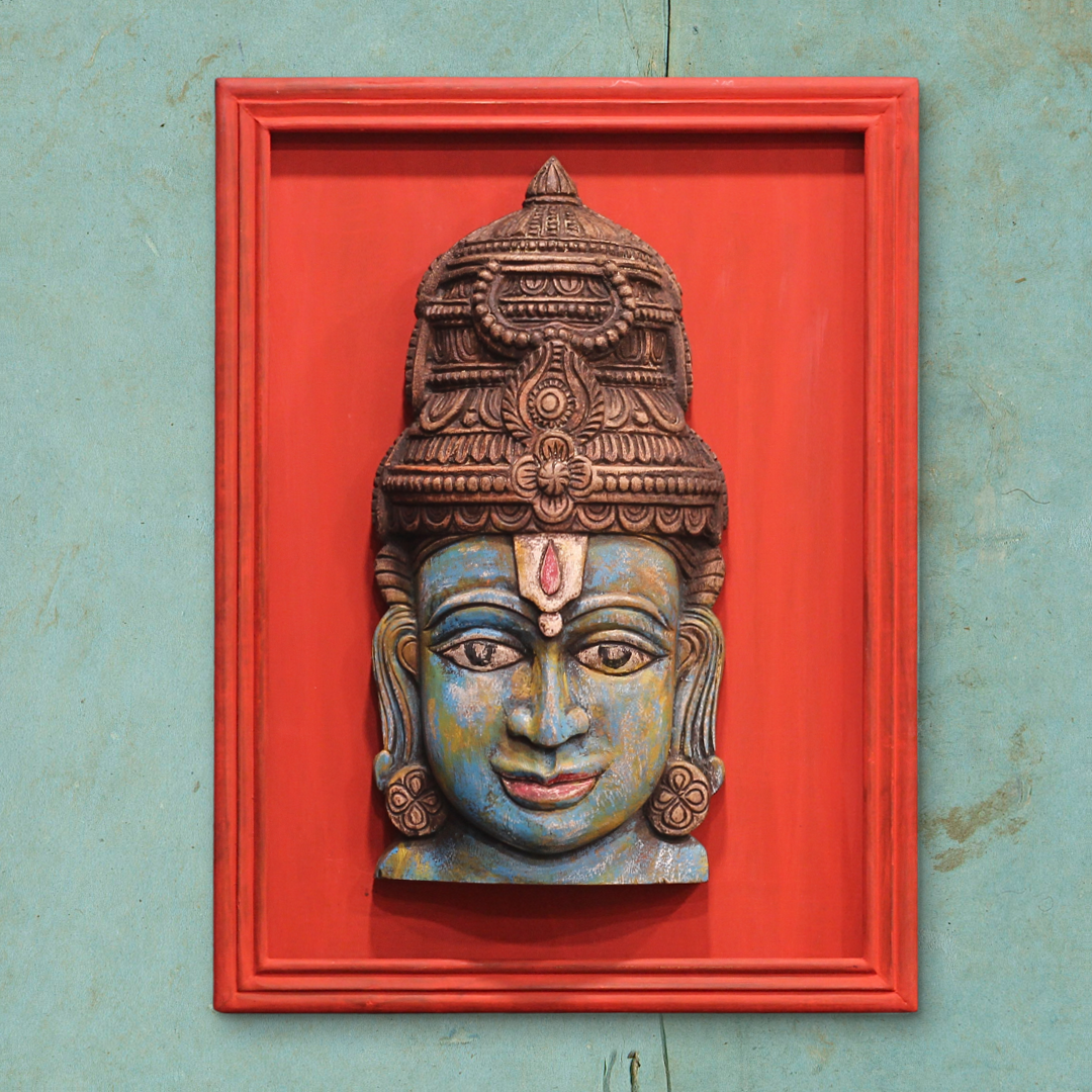 Wooden Vishnu Mask With Wooden Handcrafted Frame
