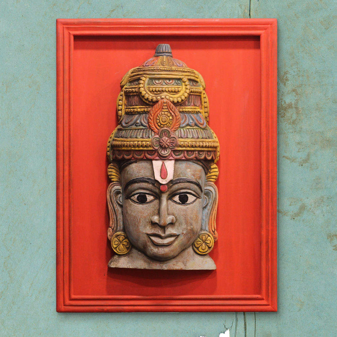 Wooden Vishnu Mask With Wooden Handcrafted Frame