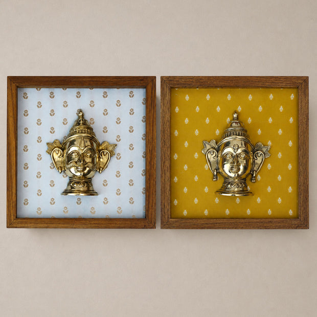 Wooden Framed Brass Shiva Gauri Mask