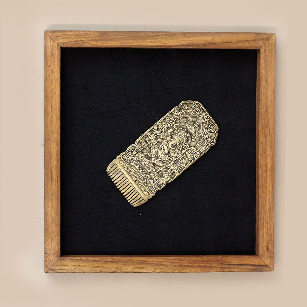Brass Ganesha Comb - Wooden Frame