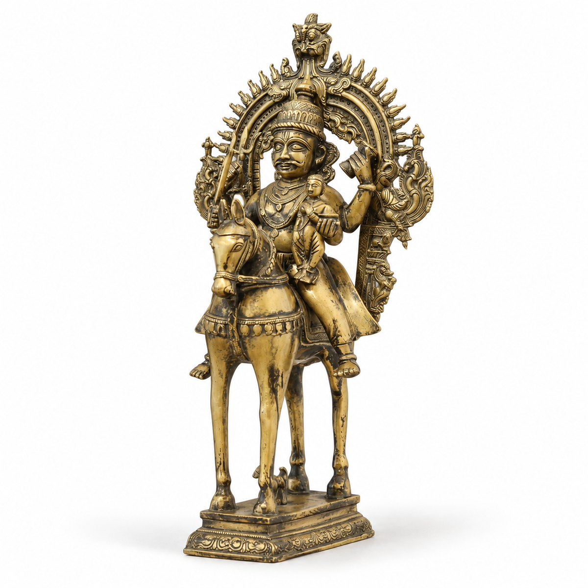 Brass Vintage Finished Khandoba on Horse Idol