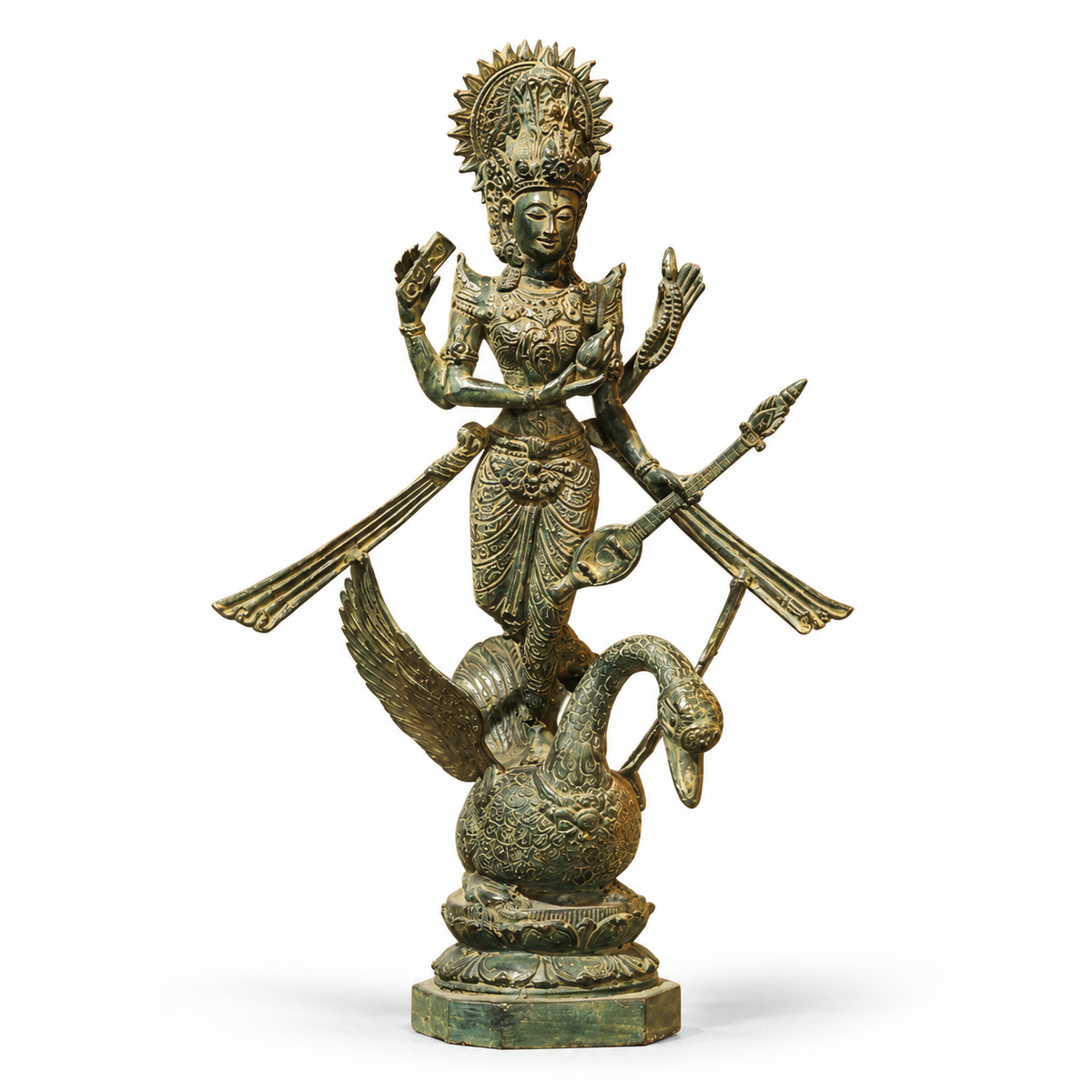 Balinese Bronze  Saraswati On Swan