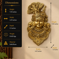 Handcrafted Brass Lord Krishna Face Wall Hanging | Peacock Feather Divine Wall Décor