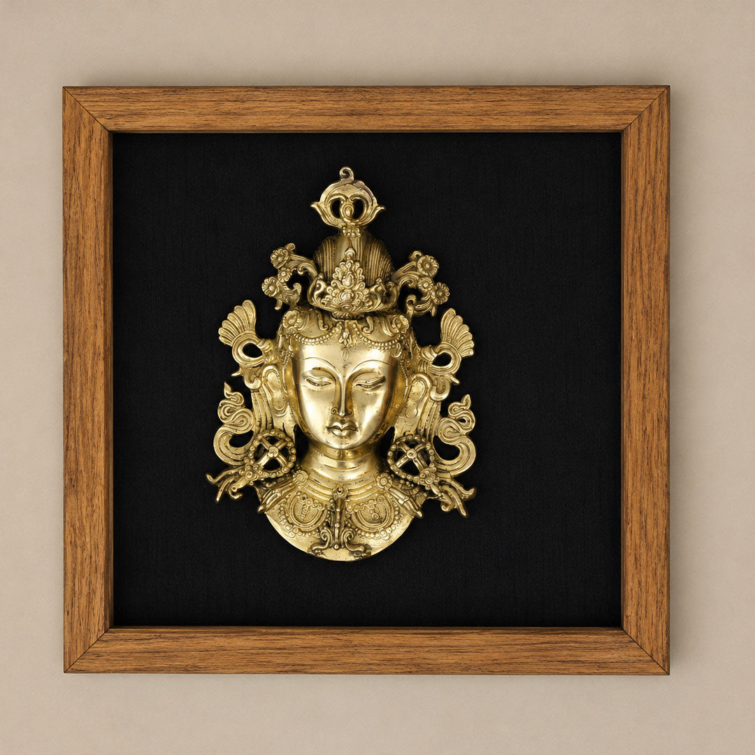 Wooden Frame With Brass Tara Mask