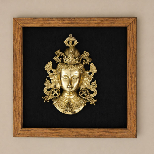 Wooden Frame With Brass Tara Mask