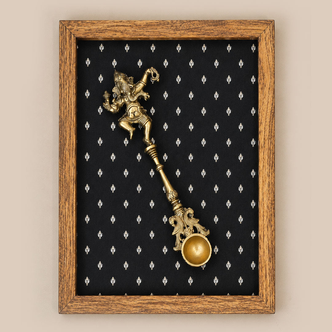 Brass Ganesha Pooja Spoon Wall Frame
