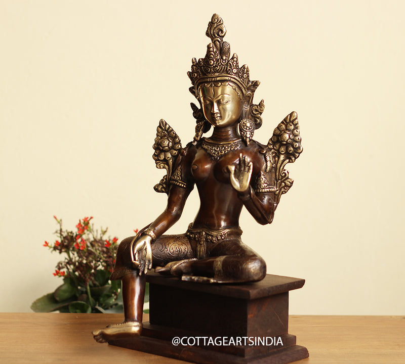 Brass Green Tara  on Wooden Stand