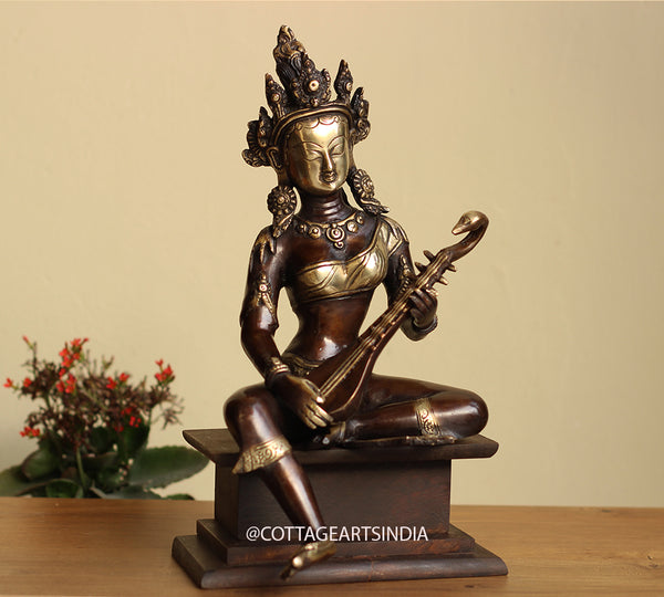 Brass Saraswati on  Wooden Stand