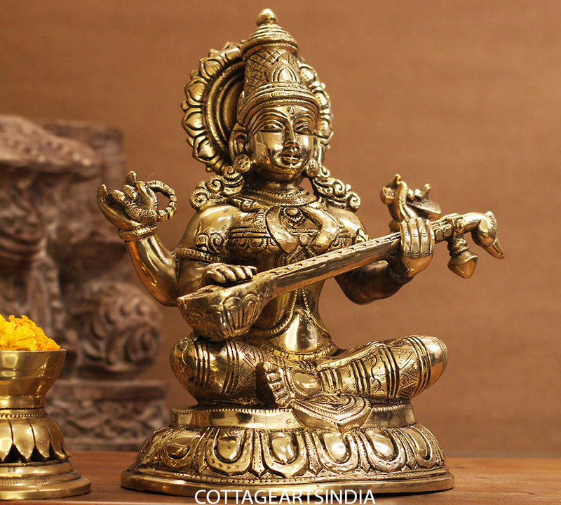 Brass Saraswati Sitting 10.5 inches