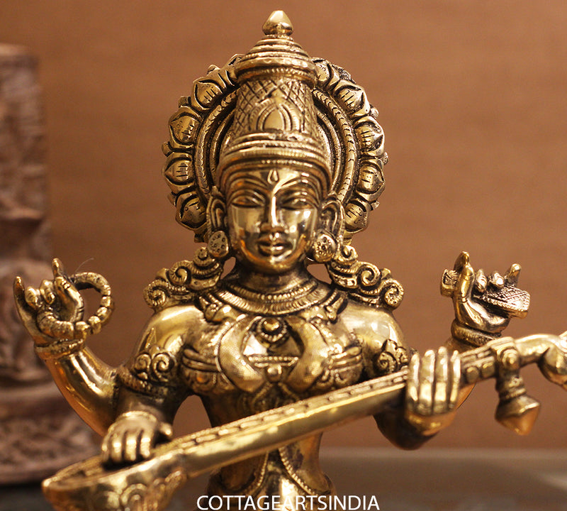 Brass Saraswati Sitting 10.5 inches